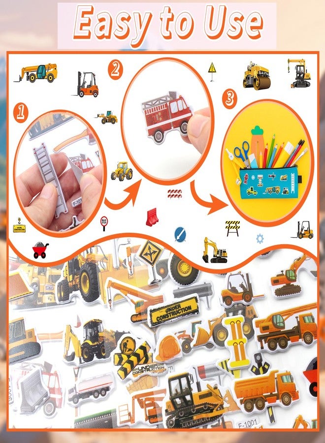 T-Antrix 36 Sheets 3D Construction Stickers for Kids Bulk Puffy Truck Stickers - Excavator, Bulldozer, Crane with Safety Signs & Tools for Boys Crafts, Rewards - Image 4